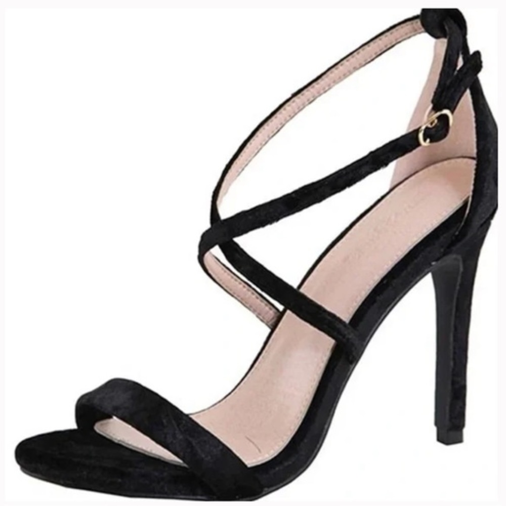 NEW Lov Mark Open Toe Velvet Criss Cross Strappy High Heels